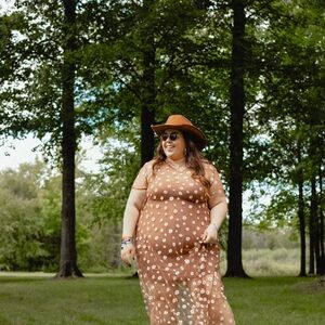 Brown Mesh Floral Maxi Dress